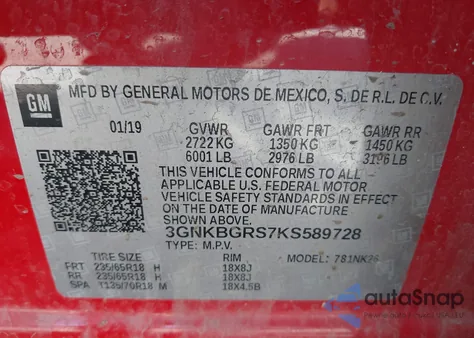 2019 Chevrolet Blazer from USA, damaged, VIN 3GNKBGRS7KS589728